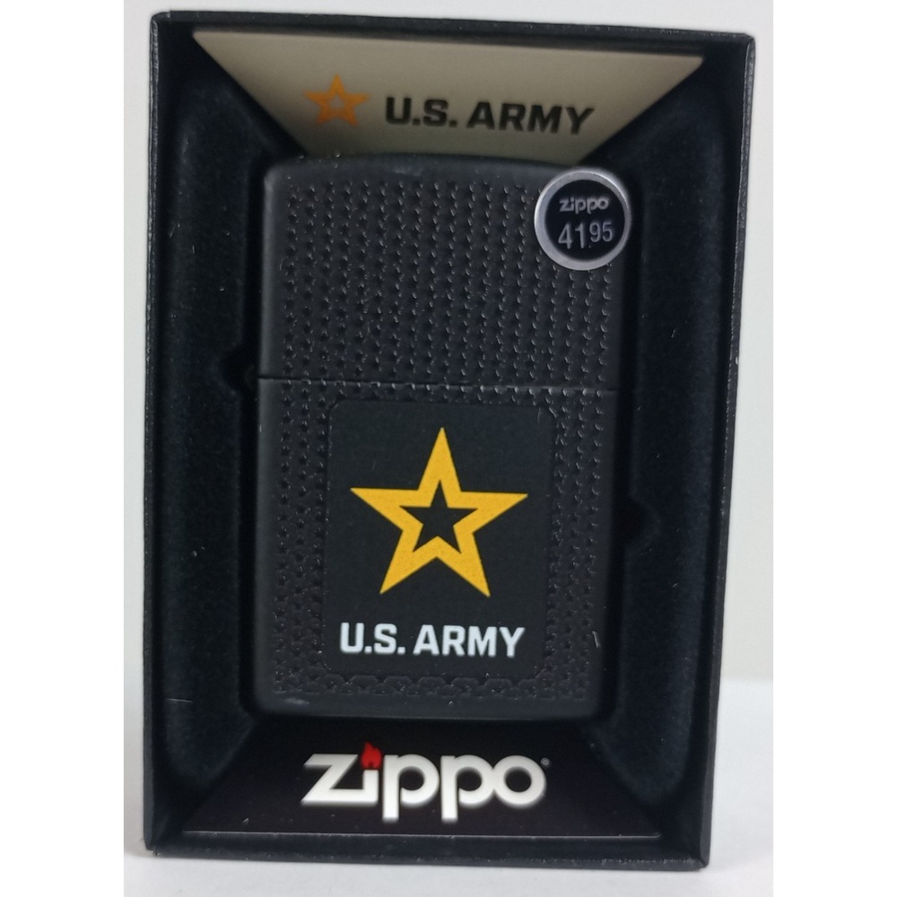 Brand New in Box Genuine Zippo Lighter US Army Logo Stars Black Matte Military